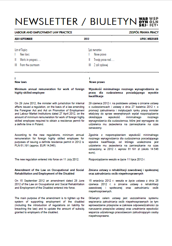 Biuletyn prawa pracy, lipiec - wrzesień 2012