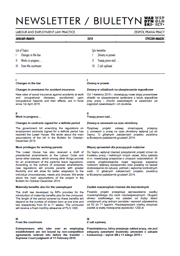Biuletyn prawa pracy, styczeń - marzec 2015