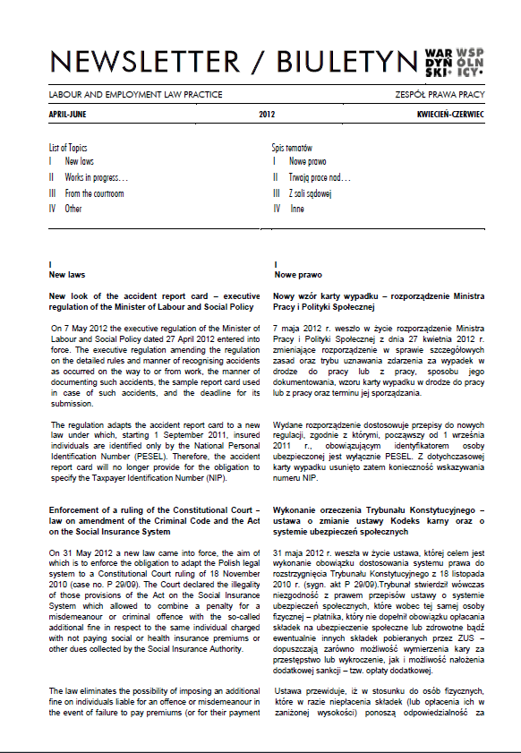 Employment Law Newsletter, April - June 2012