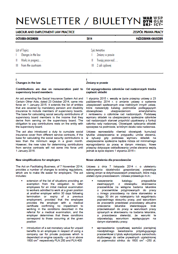 Biuletyn prawa pracy, październik - grudzień 2014
